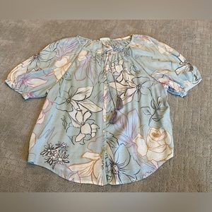 Lovestitch Button down Tie neck Blouse Top Shirt Size Large L